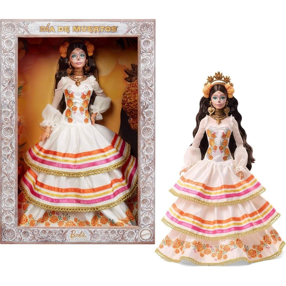 Barbie Signature Dia De Muertos Doll 2025 Ruffled Cream Gown JBJ05 in Shipper Bx